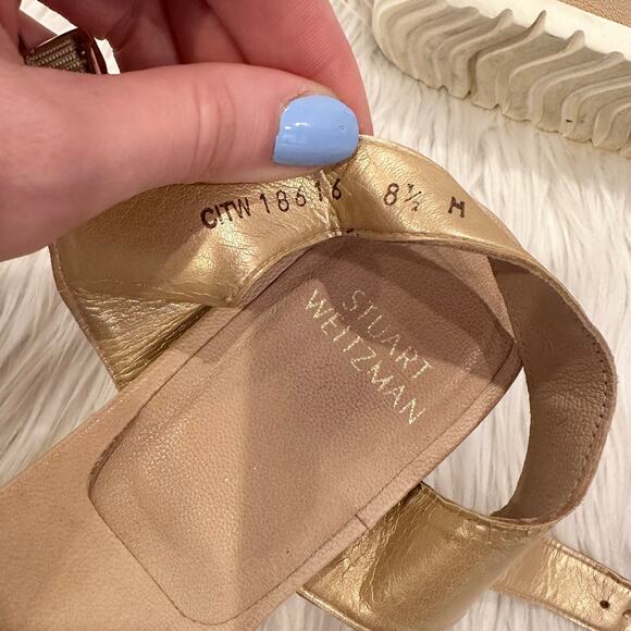 Stuart Weitzman Crosspath Platform Sandals Leather Flatform Criss Cross Cream - Picture 10 of 11